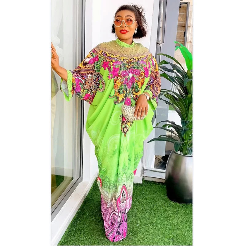 MD African Women Plus Size Evening Dresses Printing Long Sleeve Chiffon Gown Kaftan Abaya Wedding Party Ankara Ladies Clothes