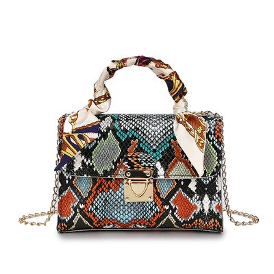 Retro Snake Skin Prints Crossbody Bag For Women 2021New Fashion Serpentine Scarf chain Shoulder Bag Top-Handle Mini Square Bag