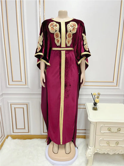 Muslim Eid Women Embroidered Evening Dress Party Batwing Sleeve Dresses Ramadan Abayas Caftan Kaftan Elegant Abaya Jalabiya