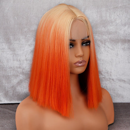 WERD Short Orange Wig Middle Part Blonde Lady Bob Hair Synthetic Heat Resistant Wig Cosplay Wig