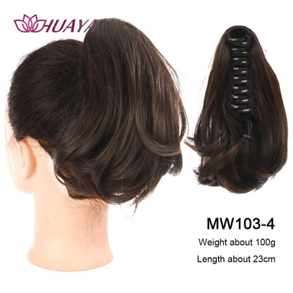 HUAYA Synthetic Claw Clip Ponytail Hair Extensions Short Straight Natural Tail False Hair For Women Horse Tail Black Hairpiece