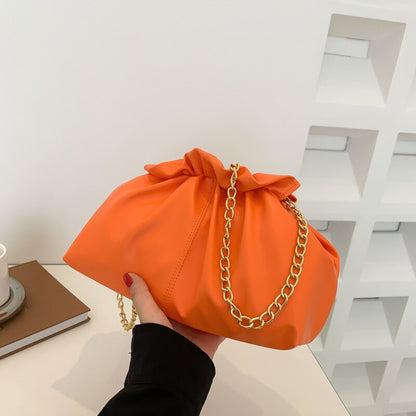 2023 New Fashion Pleated Crossbody Bags For Women Solid Pu Leather Chain Strap Shoulder Bag Ladies Clip Handbags