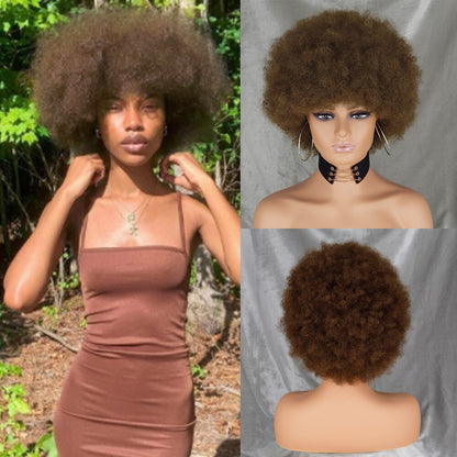 WERD Short Kinky Curly Wig High Puff Afro Wig Black Brown Pink Gold Natural Ombre Synthetic Hair Cosplay Wig