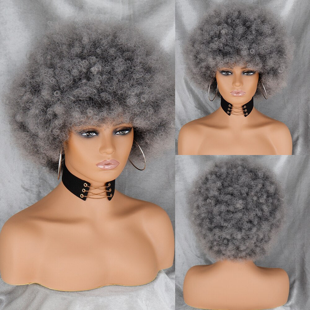 WERD Short Kinky Curly Wig High Puff Afro Wig Black Brown Pink Gold Natural Ombre Synthetic Hair Cosplay Wig