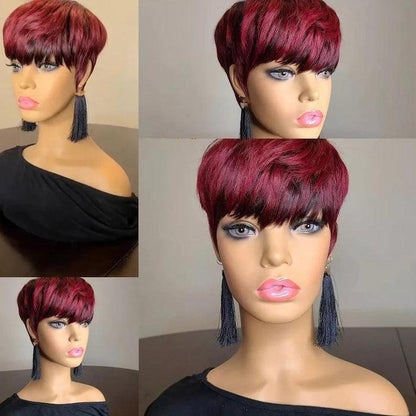 WIGERA  Highlight Synthetic Wigs Short Straight  Pixie Cut Hair Bob Wig Honey Gold Mix Black  Hair For Woman