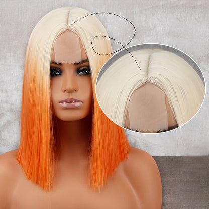 WERD Short Orange Wig Middle Part Blonde Lady Bob Hair Synthetic Heat Resistant Wig Cosplay Wig