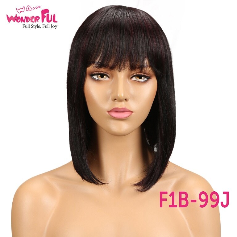 Wonderful Short Bob Wig With Bangs Straight Brazilian Hair Wigs For Women Human Hair Glueless Machine Made Cheap Human Hair Wigs