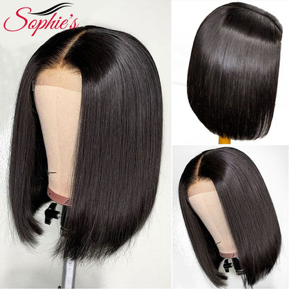 Sophie's 4*4 Lace Closure Short Bob Human Hair Wigs Pre-Plucked Brazilian Straight Human Hair Wigs 180% Density Remy wig 8-14"