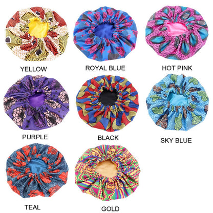 Women African Floral Print Satin Night Sleep Bonnet Hat Hair Care Cap Head Wrap Large Head Wear Ladies Headwrap Hair Care Hat