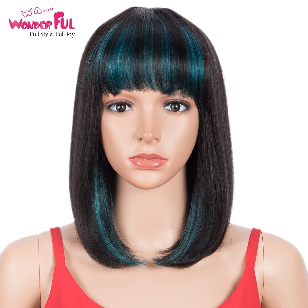 Wonderful Short Bob Wig With Bangs Straight Brazilian Hair Wigs For Women Human Hair Glueless Machine Made Cheap Human Hair Wigs