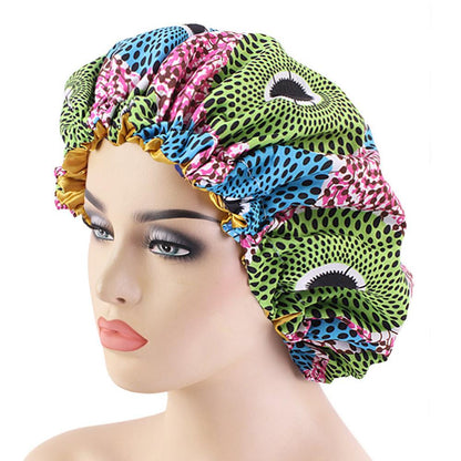 Women African Floral Print Satin Night Sleep Bonnet Hat Hair Care Cap Head Wrap Large Head Wear Ladies Headwrap Hair Care Hat