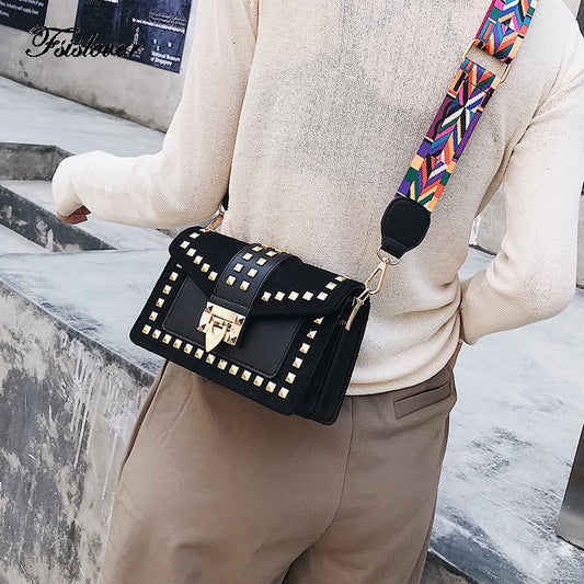 Vintage Velvet Rivets Shoulder Bag Women Messenger Bag Ladies Pu Leather Flap Bag Female Handbag Cross Body Bags bolsa feminina