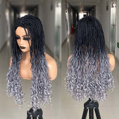 Ombre Brown Cosplay Braiding Hair Wig 26 inch Braided Wigs For Black Women Synthetic Barids Long Synthetic Box Braided Wigs