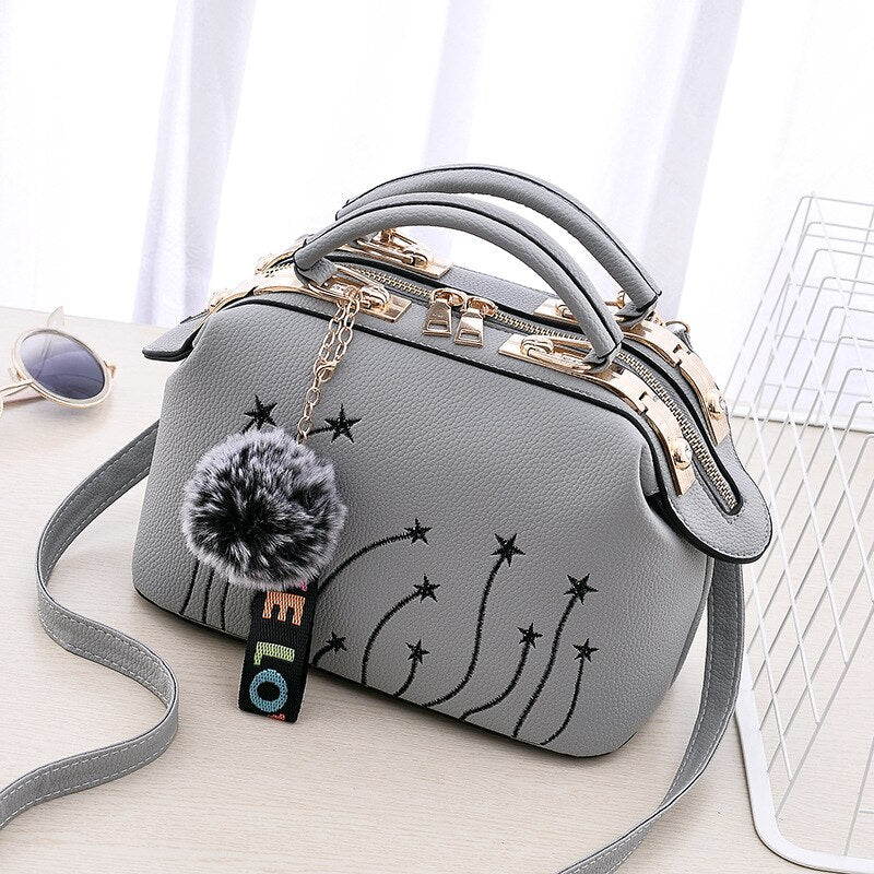 Women&#39;s Motorcycle Youthful And Elegant Bag New Korean Version Embroidery Line Fashion Crossbody Shoulder Bag Tianmei 25X13X16cm