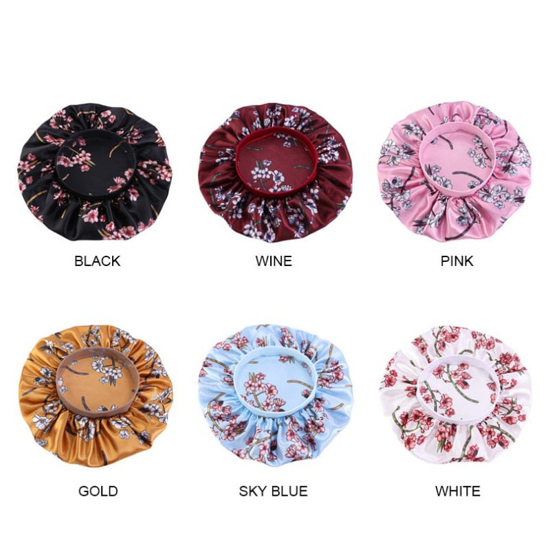 Printing Satin Bonnet For Women Elastic Wide Band Night Sleep Satin Hat Chemo Caps Hair Loss Cover Fashion Head Wrap Hair Care