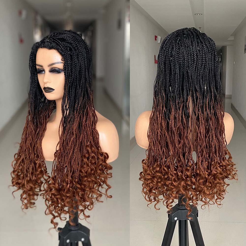 Ombre Brown Cosplay Braiding Hair Wig 26 inch Braided Wigs For Black Women Synthetic Barids Long Synthetic Box Braided Wigs