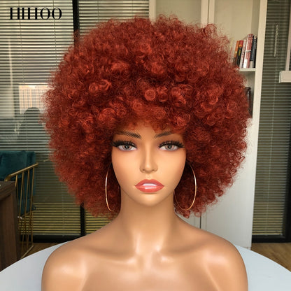 Short Hair Afro Kinky Curly Wig With Bangs Women&#39;s wigs Cosplay Blonde Wig Pink Synthetic Wig Halloween Black Wig Blue Red Brown