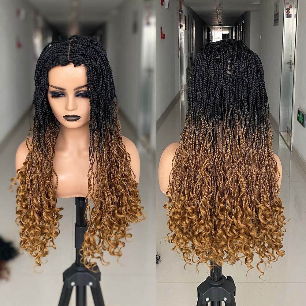 Ombre Brown Cosplay Braiding Hair Wig 26 inch Braided Wigs For Black Women Synthetic Barids Long Synthetic Box Braided Wigs