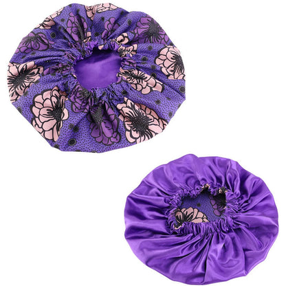 Women African Floral Print Satin Night Sleep Bonnet Hat Hair Care Cap Head Wrap Large Head Wear Ladies Headwrap Hair Care Hat