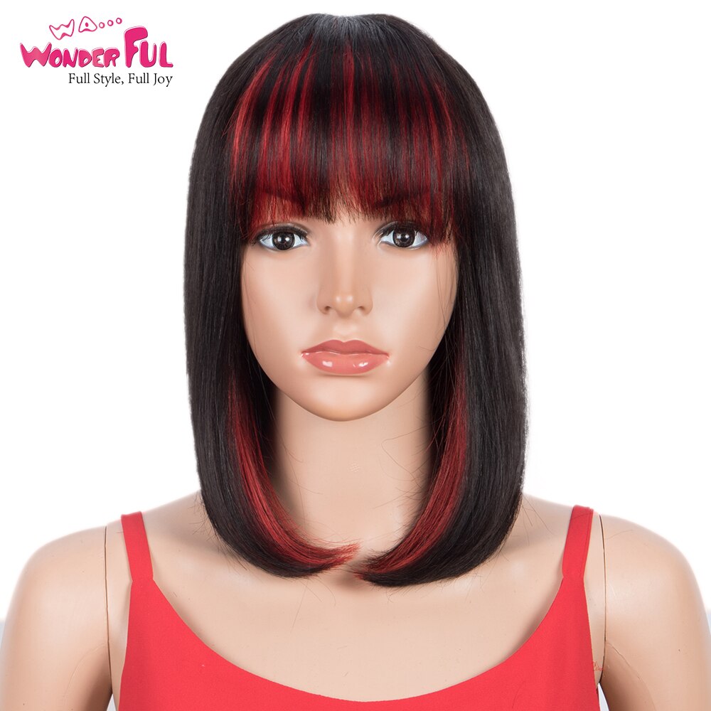 Wonderful Short Bob Wig With Bangs Straight Brazilian Hair Wigs For Women Human Hair Glueless Machine Made Cheap Human Hair Wigs