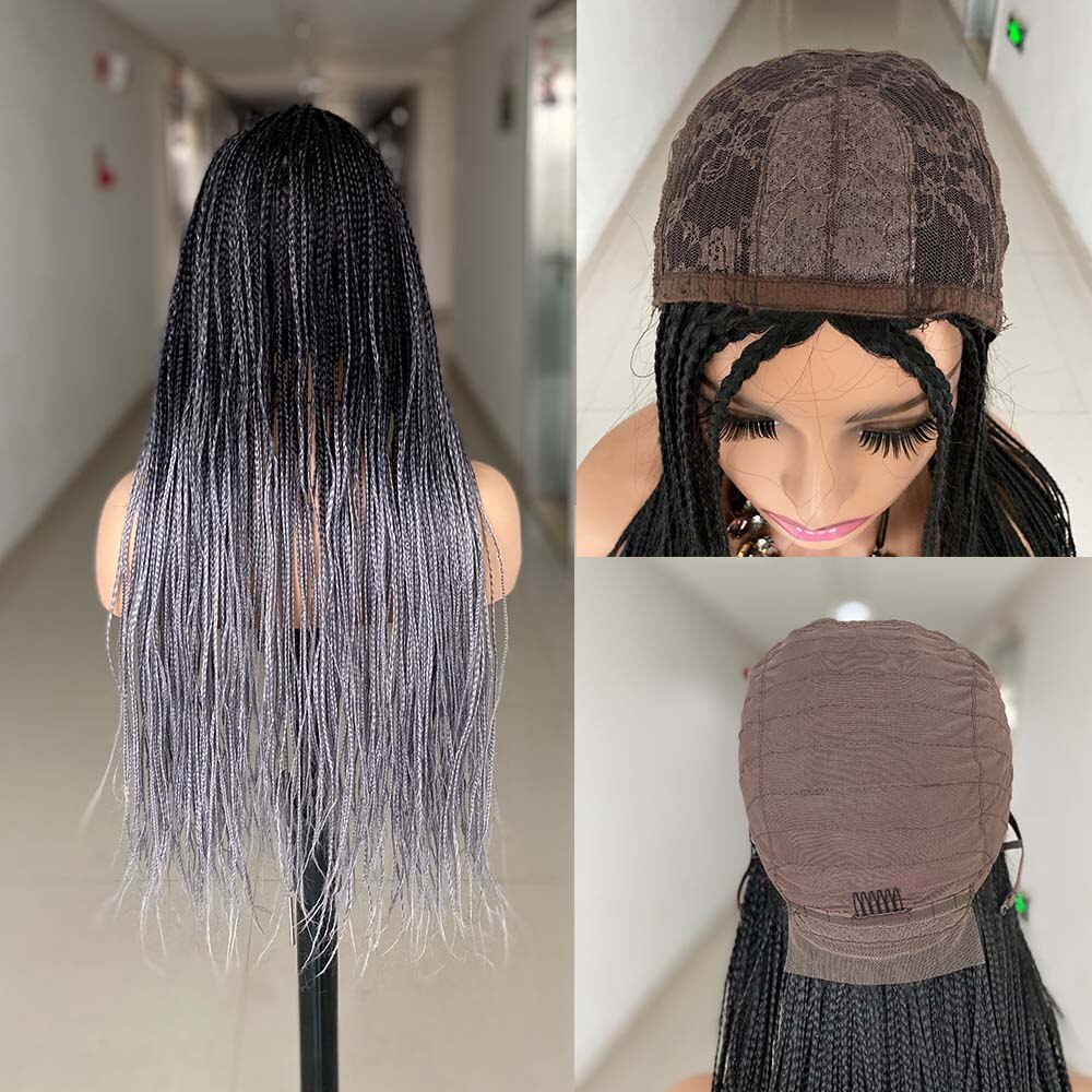 Ombre Brown Cosplay Braiding Hair Wig 26 inch Braided Wigs For Black Women Synthetic Barids Long Synthetic Box Braided Wigs