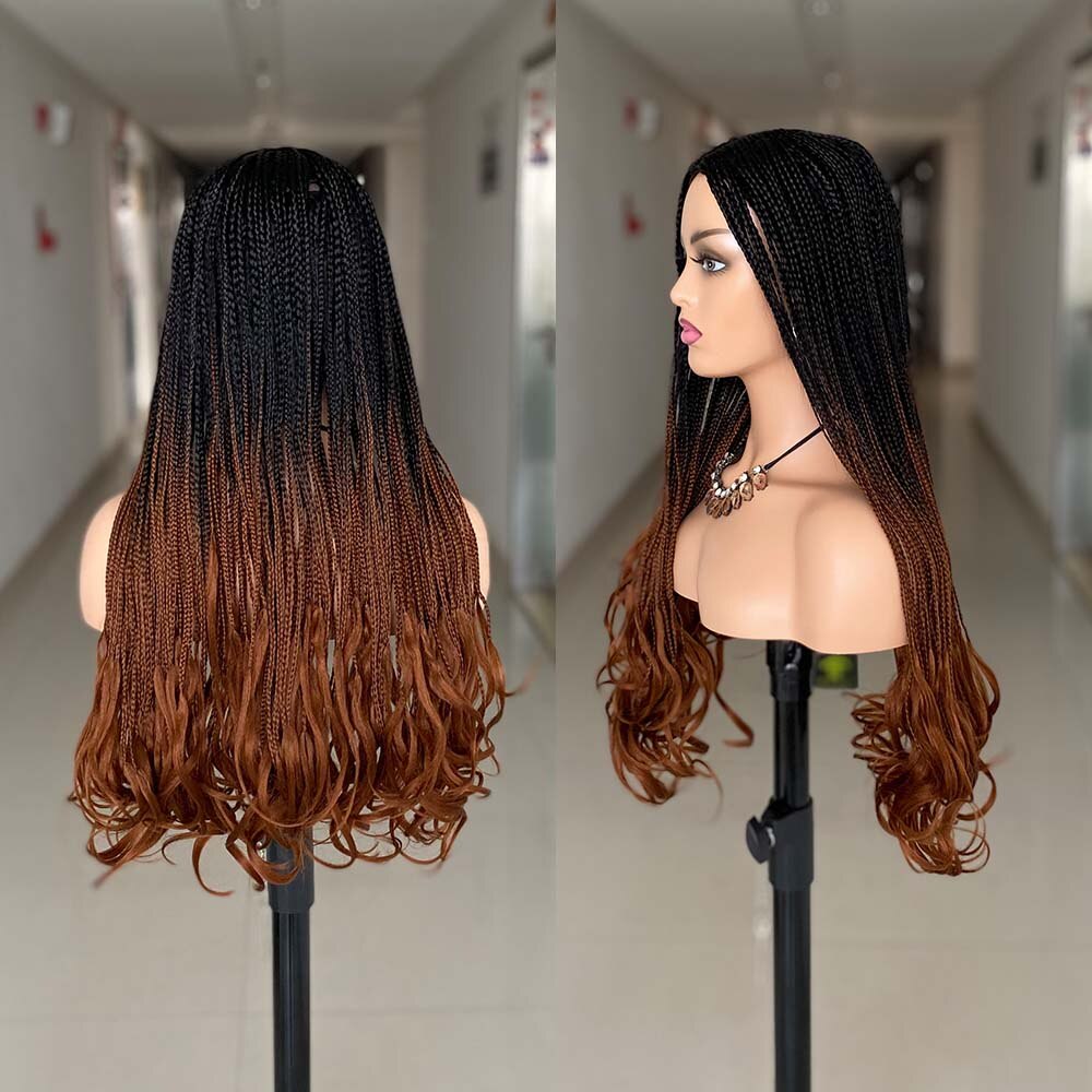 Ombre Brown Cosplay Braiding Hair Wig 26 inch Braided Wigs For Black Women Synthetic Barids Long Synthetic Box Braided Wigs