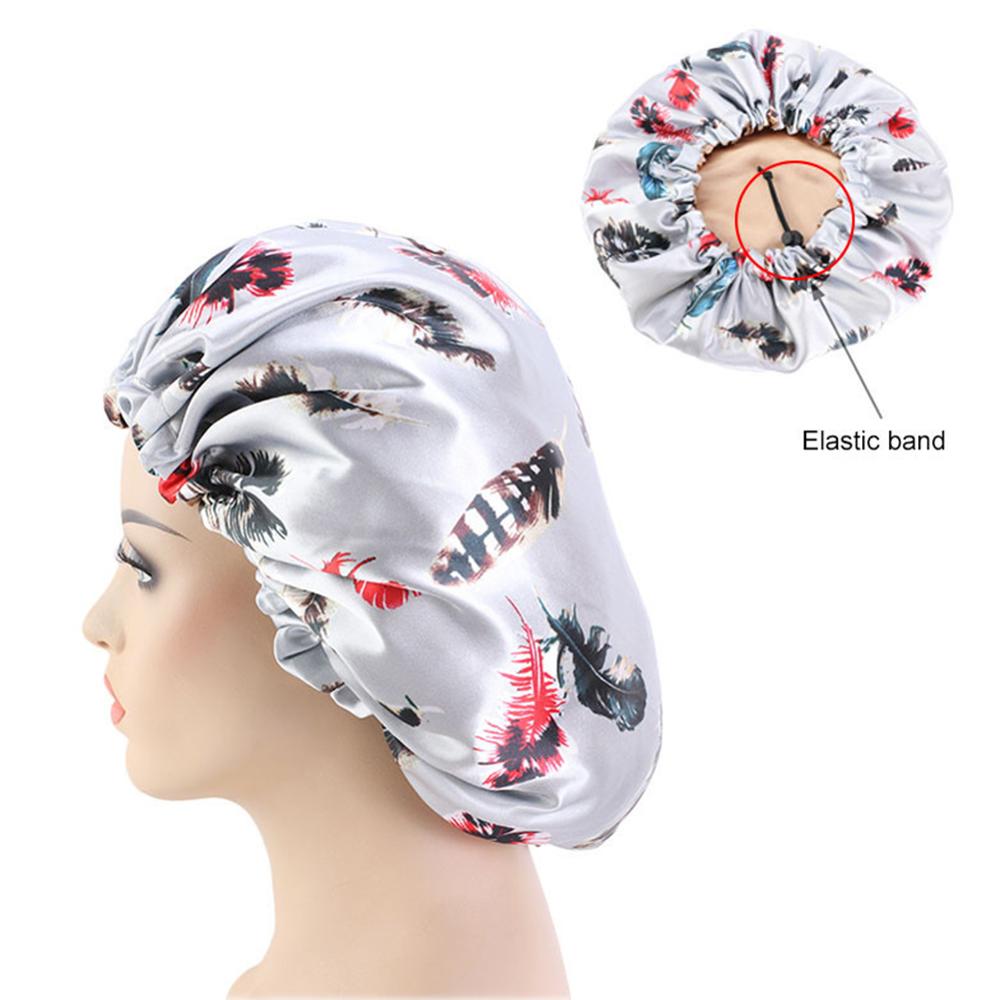 Women African Floral Print Satin Night Sleep Bonnet Hat Hair Care Cap Head Wrap Large Head Wear Ladies Headwrap Hair Care Hat