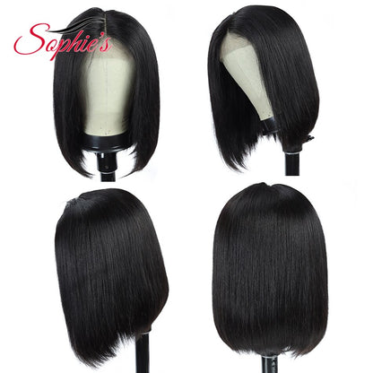 Sophie's 4*4 Lace Closure Short Bob Human Hair Wigs Pre-Plucked Brazilian Straight Human Hair Wigs 180% Density Remy wig 8-14"