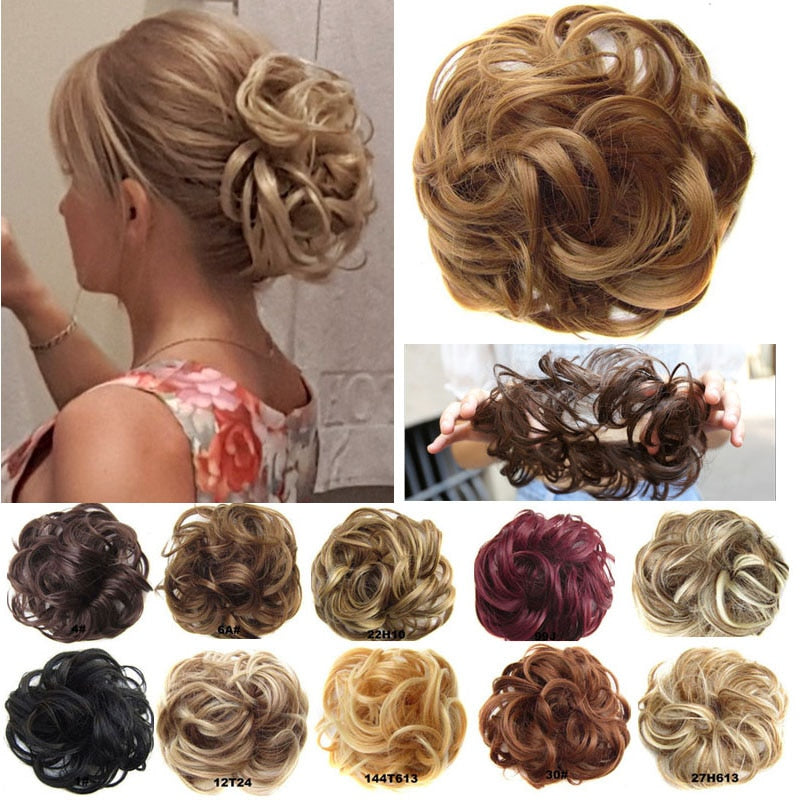 Jeedou Messy Chignon Donut Hair Bun Pad Elastic Hair Rope Rubber Band Synthetic Hairpiece Gary Brown Color