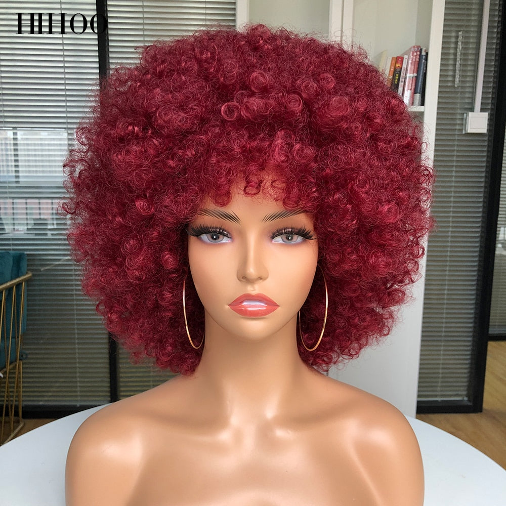 Short Hair Afro Kinky Curly Wig With Bangs Women&#39;s wigs Cosplay Blonde Wig Pink Synthetic Wig Halloween Black Wig Blue Red Brown