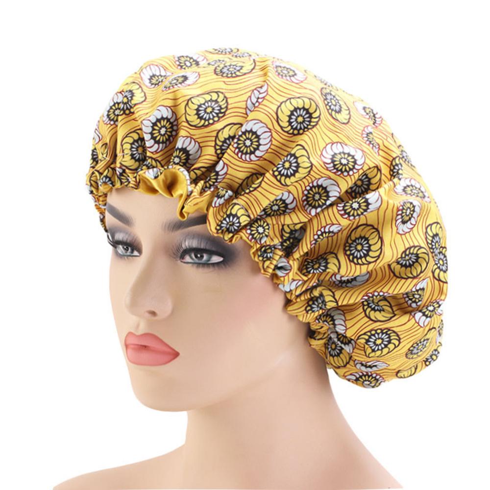 Women African Floral Print Satin Night Sleep Bonnet Hat Hair Care Cap Head Wrap Large Head Wear Ladies Headwrap Hair Care Hat