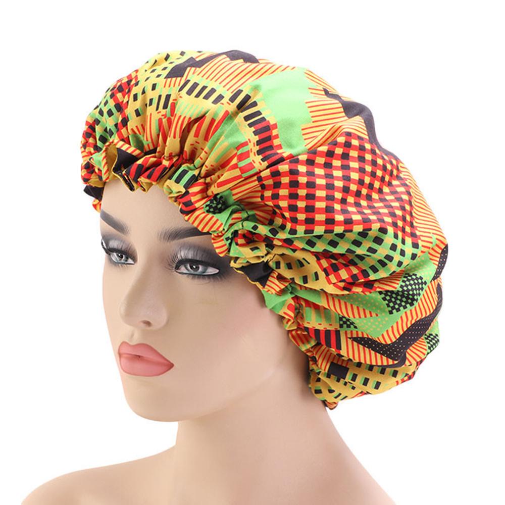 Women African Floral Print Satin Night Sleep Bonnet Hat Hair Care Cap Head Wrap Large Head Wear Ladies Headwrap Hair Care Hat