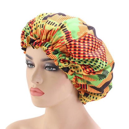 Women African Floral Print Satin Night Sleep Bonnet Hat Hair Care Cap Head Wrap Large Head Wear Ladies Headwrap Hair Care Hat