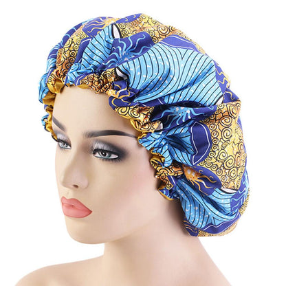 Women African Floral Print Satin Night Sleep Bonnet Hat Hair Care Cap Head Wrap Large Head Wear Ladies Headwrap Hair Care Hat