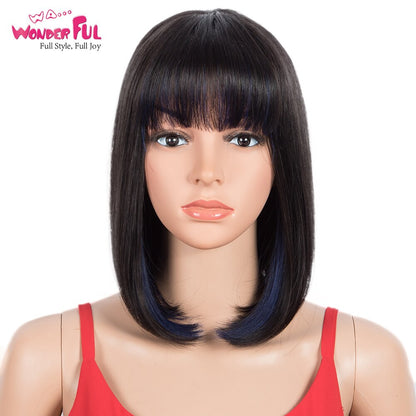 Wonderful Short Bob Wig With Bangs Straight Brazilian Hair Wigs For Women Human Hair Glueless Machine Made Cheap Human Hair Wigs