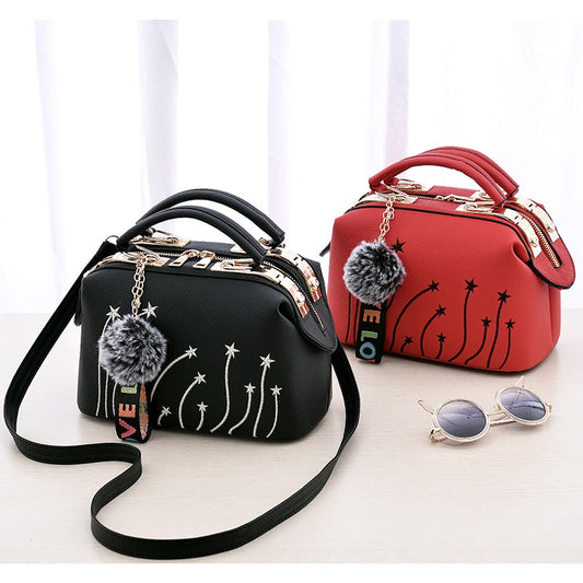 Women&#39;s Motorcycle Youthful And Elegant Bag New Korean Version Embroidery Line Fashion Crossbody Shoulder Bag Tianmei 25X13X16cm