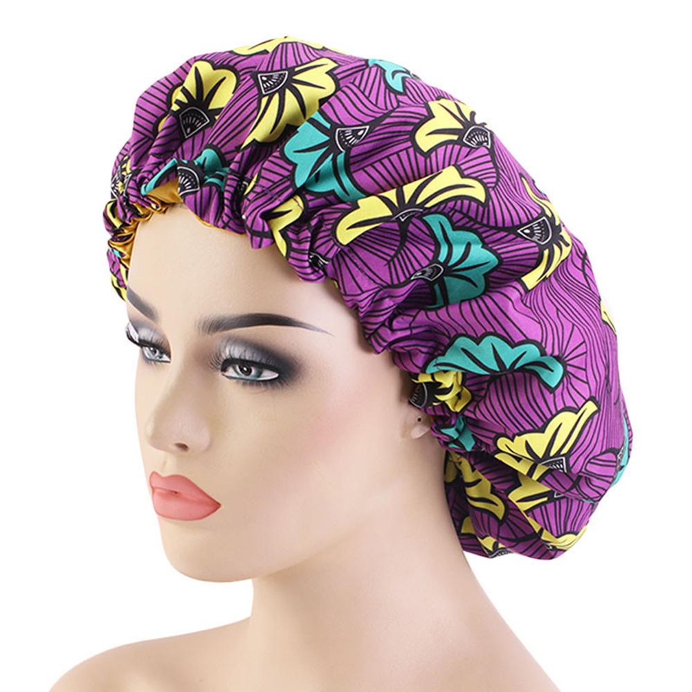 Women African Floral Print Satin Night Sleep Bonnet Hat Hair Care Cap Head Wrap Large Head Wear Ladies Headwrap Hair Care Hat