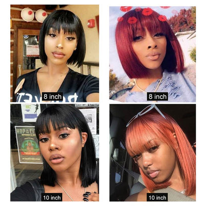 Wonderful Short Bob Wig With Bangs Straight Brazilian Hair Wigs For Women Human Hair Glueless Machine Made Cheap Human Hair Wigs