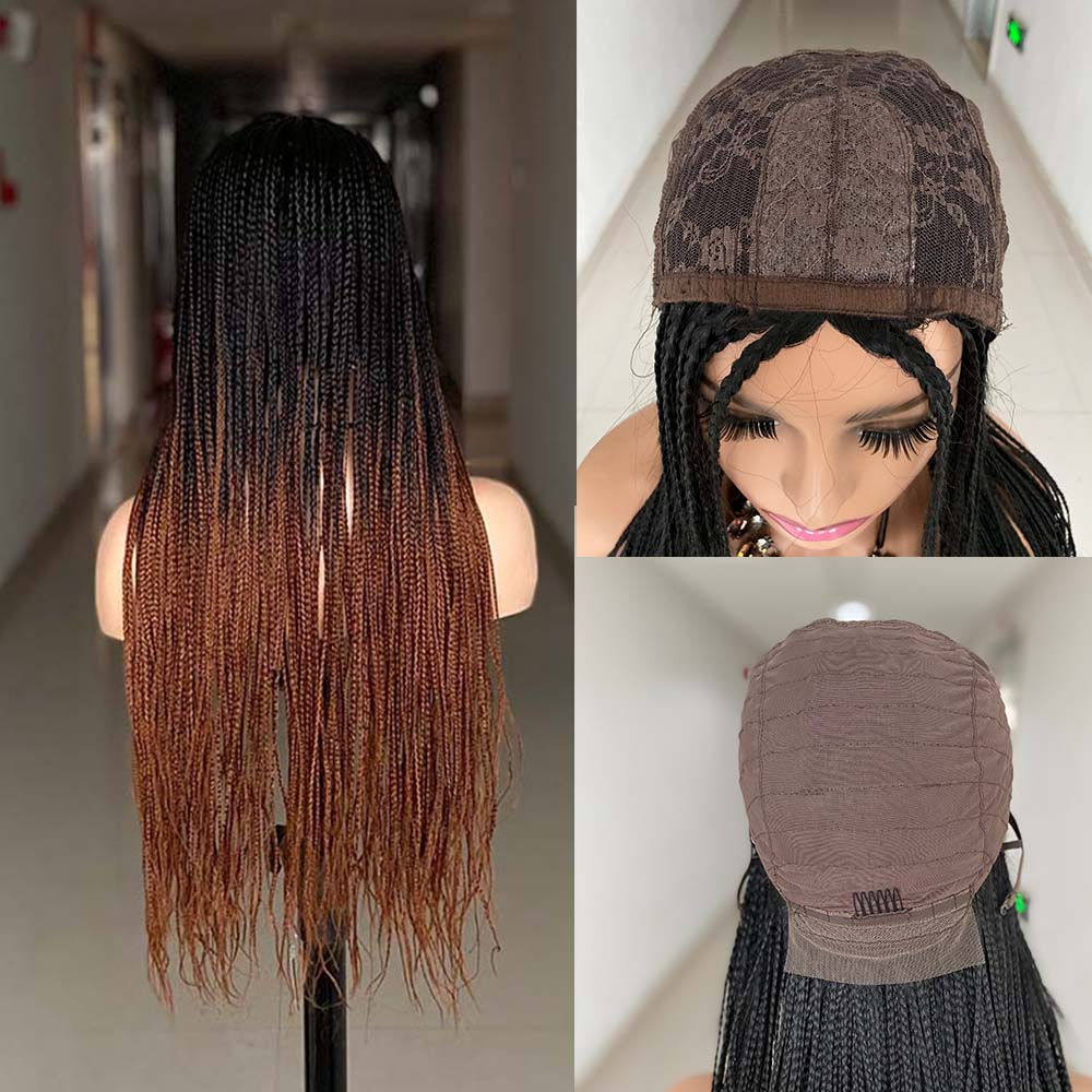 Ombre Brown Cosplay Braiding Hair Wig 26 inch Braided Wigs For Black Women Synthetic Barids Long Synthetic Box Braided Wigs