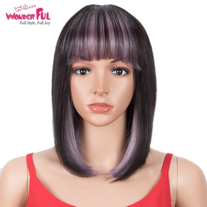 Wonderful Short Bob Wig With Bangs Straight Brazilian Hair Wigs For Women Human Hair Glueless Machine Made Cheap Human Hair Wigs