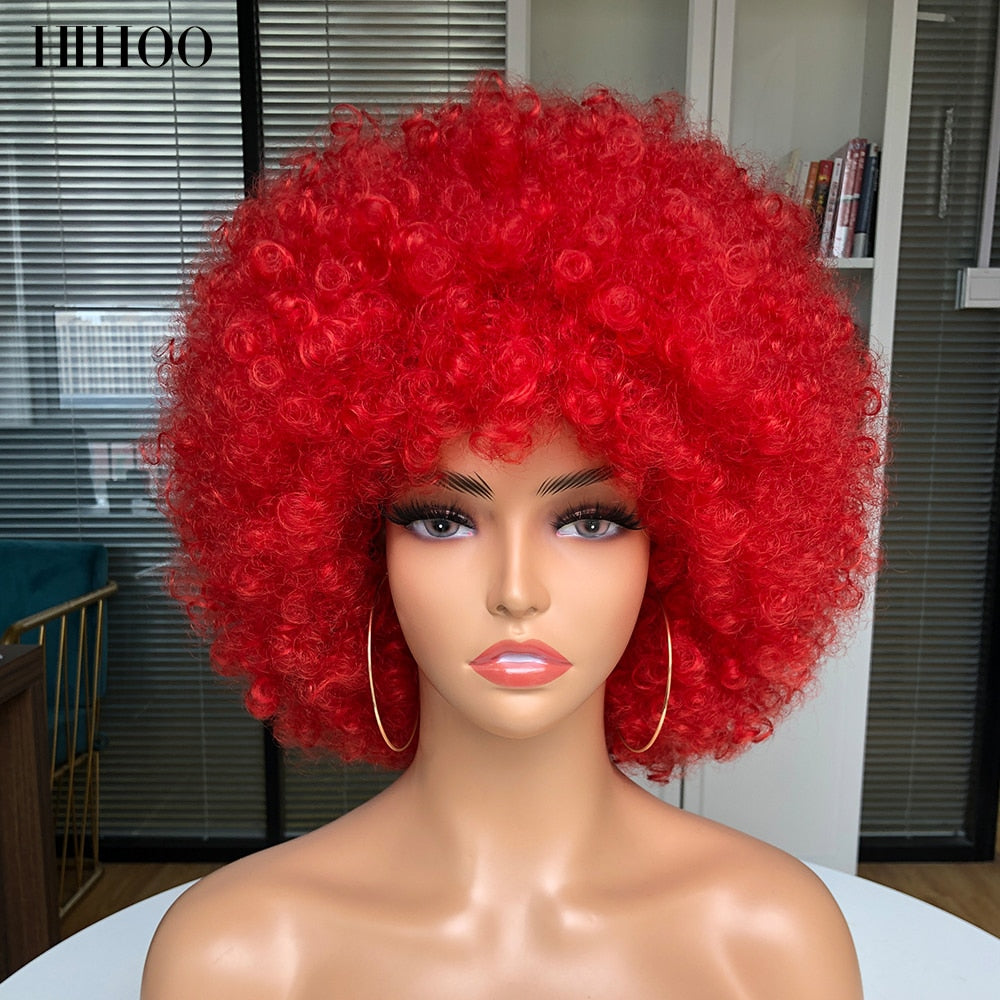 Short Hair Afro Kinky Curly Wig With Bangs Women&#39;s wigs Cosplay Blonde Wig Pink Synthetic Wig Halloween Black Wig Blue Red Brown