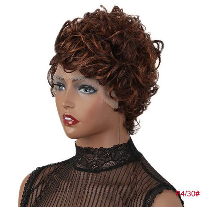 Wonderful Short Cute Pixie Lace Wigs Loose Curly Hair Peruvian Remy Lace Part Human Hair Wig For Women Black Brown Free Shipping