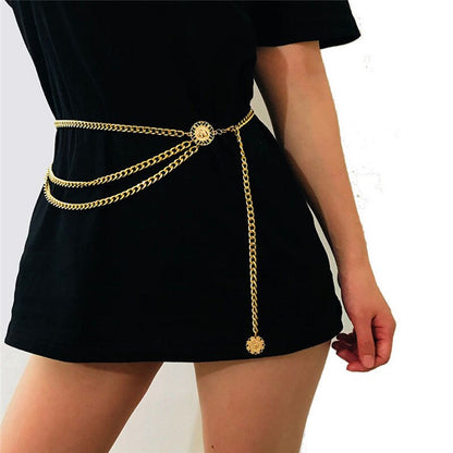 Women Retro Metal Waist Chain Belt Dress High Waist Waistband Body Chain Belts Fashion Fringes Waist Chain Belt Metal Gold Dress