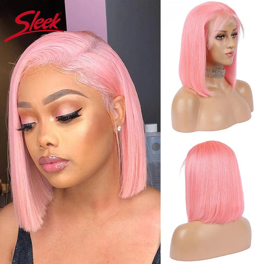 Pink Bob Wigs Blonde Pink Straight Lace Front Human Hair Wigs HD Transparent Lace Pre Plucked Sleek Brazilian Bob Lace Wigs