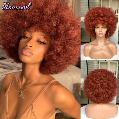 Short Synthetic Afro Wigs For Black Women African Black Pink Fluffy Soft Cosplay Natural Hair Afro Kinky Curly Wig With Bangs