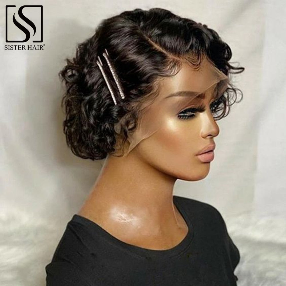 Curly Pixie Cut Wig Short Bob Wig Human Hair Wigs 13x1 T Part Transparent Lace Frontal Wig for Women Natural Brazilian Remy Hair