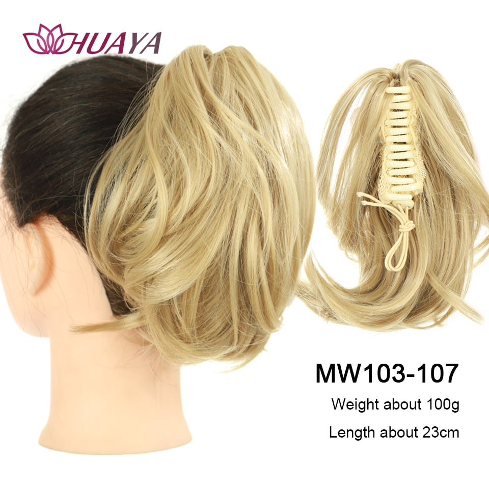 HUAYA Synthetic Claw Clip Ponytail Hair Extensions Short Straight Natural Tail False Hair For Women Horse Tail Black Hairpiece