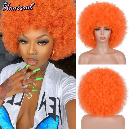 Short Synthetic Afro Wigs For Black Women African Black Pink Fluffy Soft Cosplay Natural Hair Afro Kinky Curly Wig With Bangs