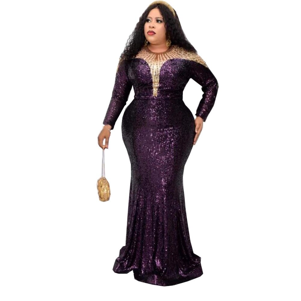 Plus Size Evening Dresses Bling Sequins Pearls Luxury African Girl Long Sleeves Mermaid Party Prom Dress Robe De Mariée In Stock