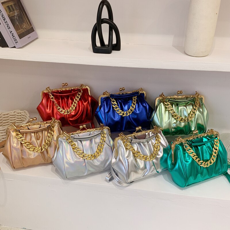 Luxurious evening bags Thick chain crossbody bags for women Ambilight women's shoulder handbag and purse lady light and colour